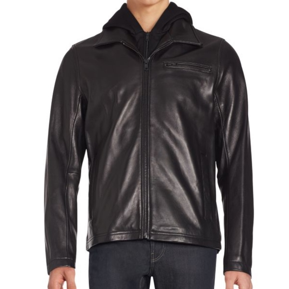 Vince Camuto Other - vince camuto • mens  black leather hooded jacket